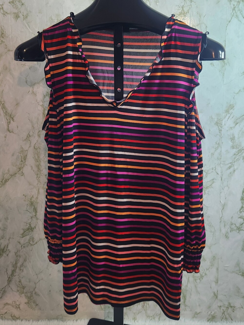 WORTHINGTON Cold Shoulder Striped Polyester Top